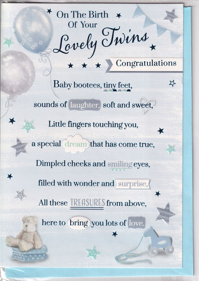 On The Birth Of Your Lovely Boy Twins Congratulations Card