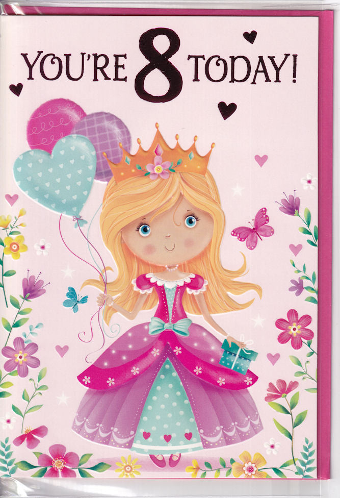 Princess You're 8 Today! Birthday Card