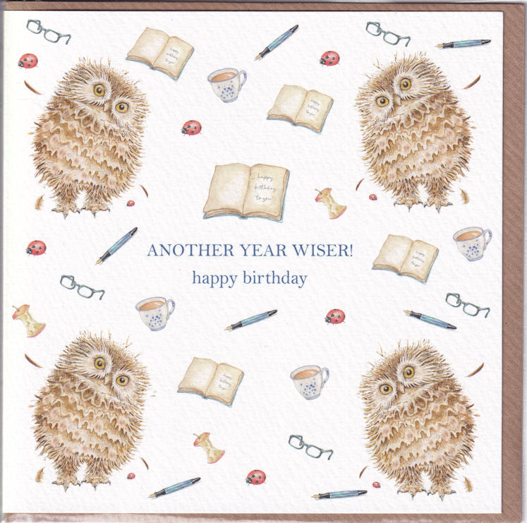 Owls Another Year Wiser! Happy Birthday Card - West Country Designs