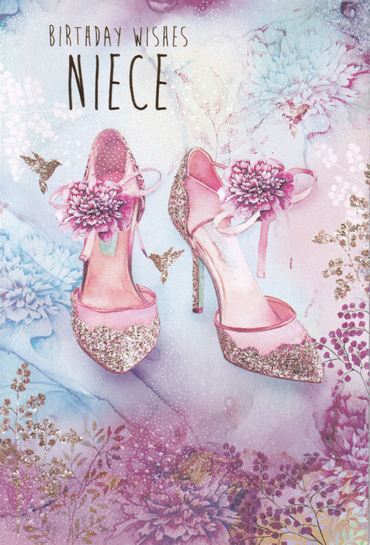 Niece Flower Shoes Birthday Wishes Card - Nigel Quiney