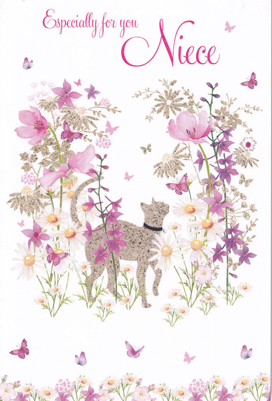 Cat In Flowers Especially For You Niece Birthday Card - Nigel Quiney