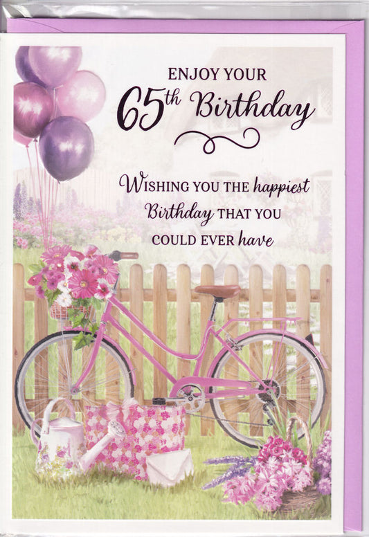 Floral Bicycle Enjoy Your 65th Birthday Card