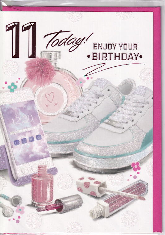 11 Today! Girl Enjoy Your Birthday Glitter Card