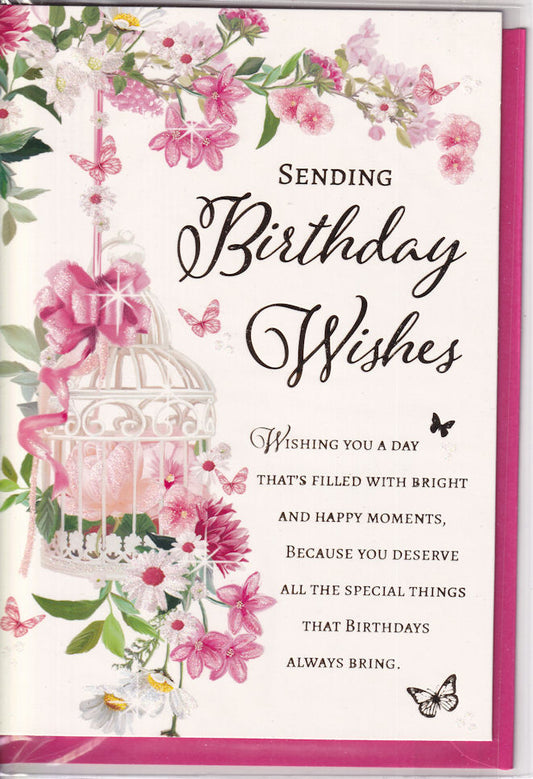 Floral Birdcage Birthday Card