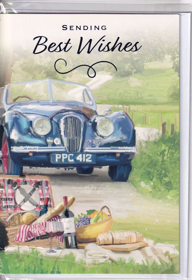 Classic Car Picnic Sending Best Wishes Card