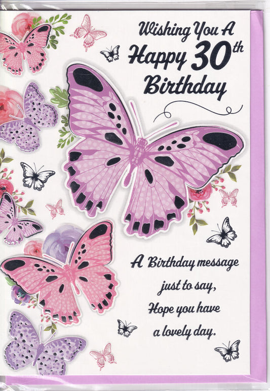 30th Birthday Butterflies Happy Birthday Card