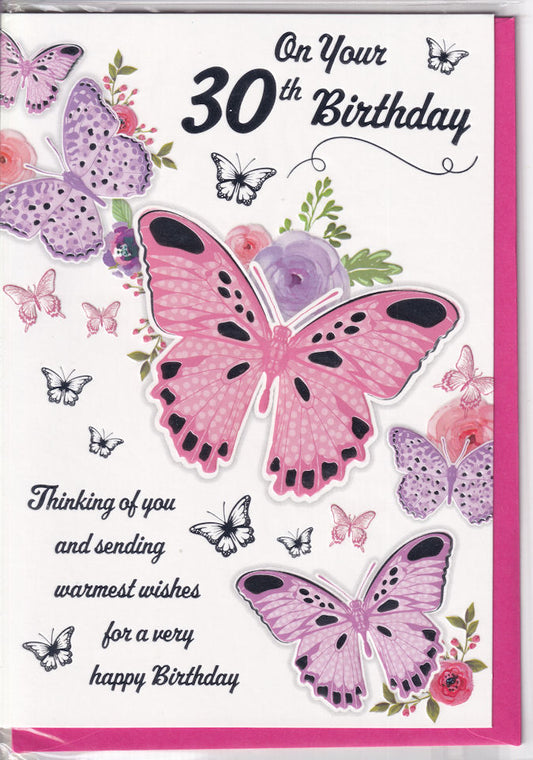 30th Birthday Butterflies Birthday Card