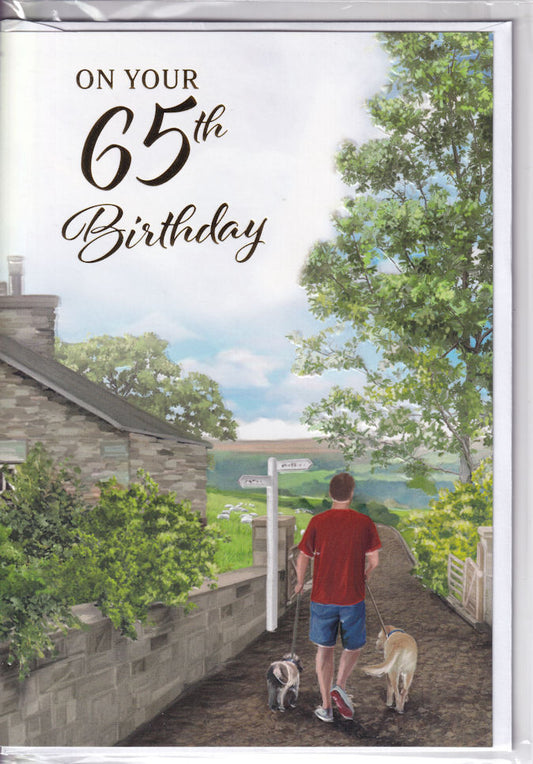 65th Birthday Walking The Dogs Card