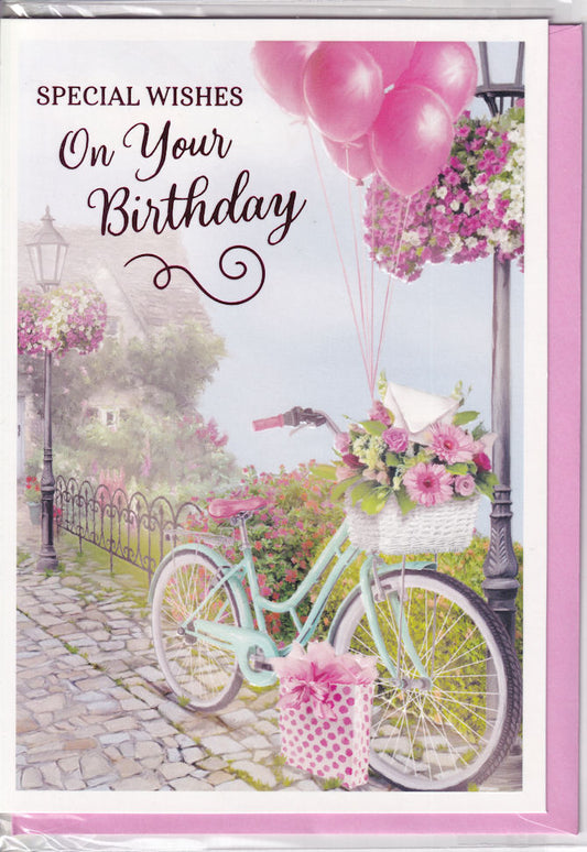 Floral Bicycle Special Wishes On Your Birthday Card
