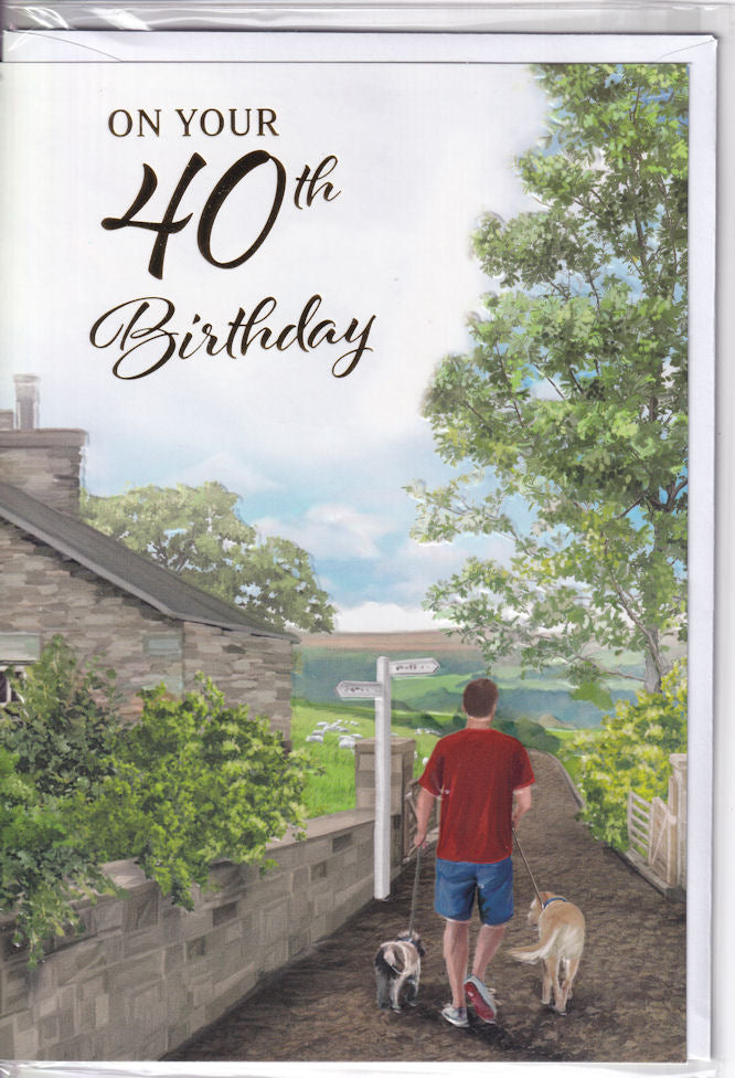 40th Birthday Walking The Dogs Card