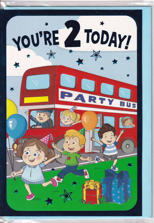 2 Today! Party Bus Birthday Card