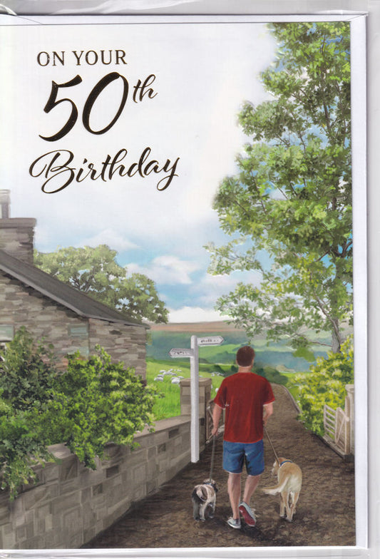 50th Birthday Walking The Dogs Card