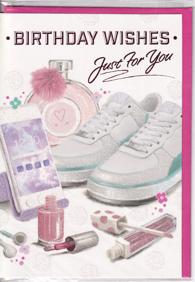 Girl Makeup Birthday Wishes Glitter Card