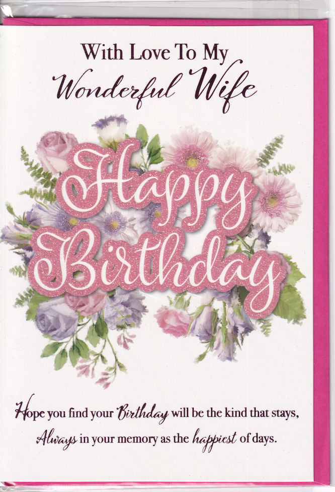 Wonderful Wife With Love Happy Birthday Card