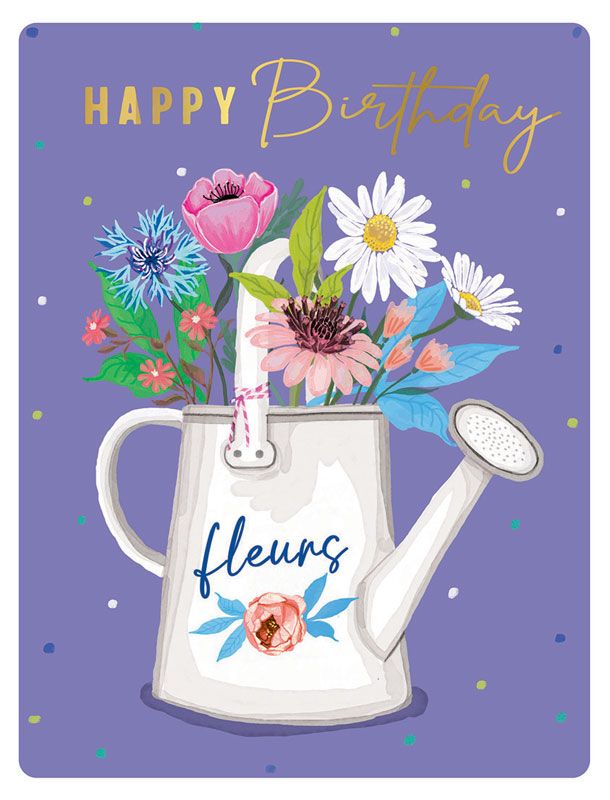 Floral Watering Can Happy Birthday Card