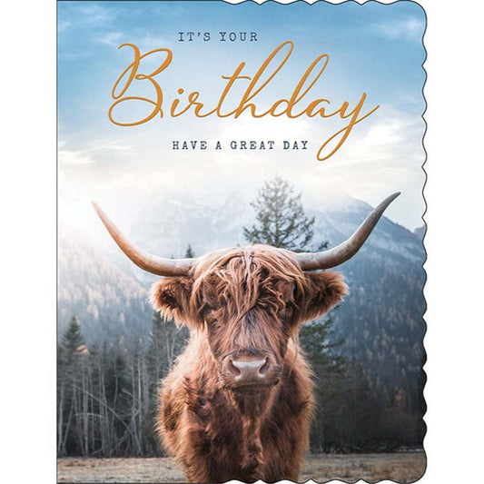 Highland Cow It's Your Birthday Have A Great Day Male Card
