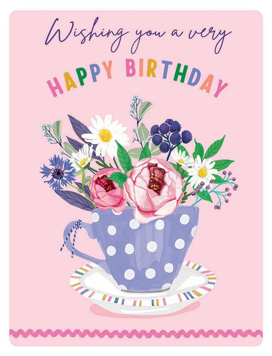 Floral Teacup Happy Birthday Card