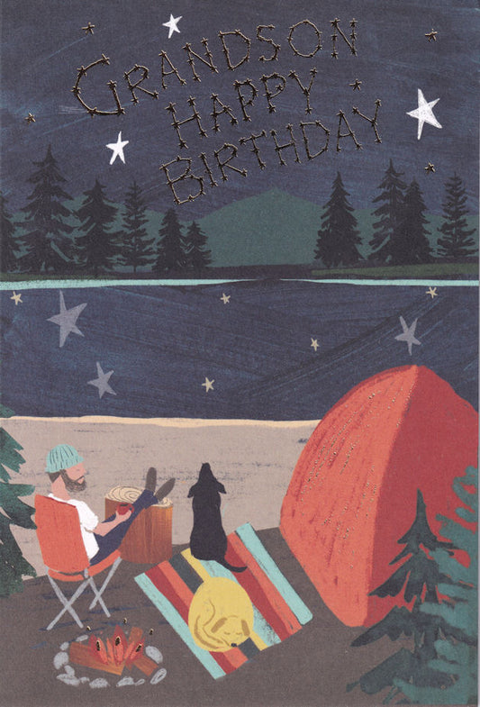 Grandson Camping Happy Birthday Card - Nigel Quiney