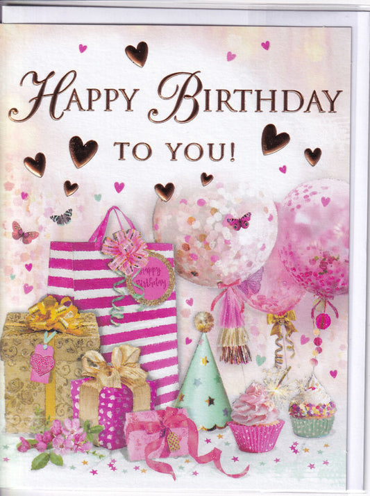 Gifts And Balloons Happy Birthday Card