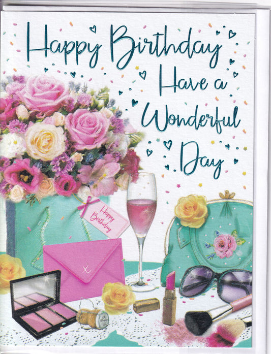 Lady Have A Wonderful Day Happy Birthday Card