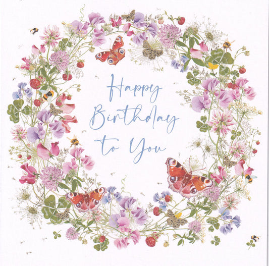 Wild Flowers And Butterflies Happy Birthday Card - Nigel Quiney