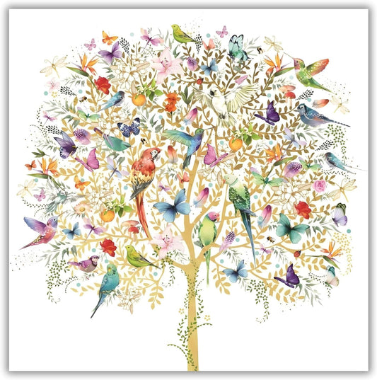 Birds And Butterflies Tree Greeting Card - Nigel Quiney