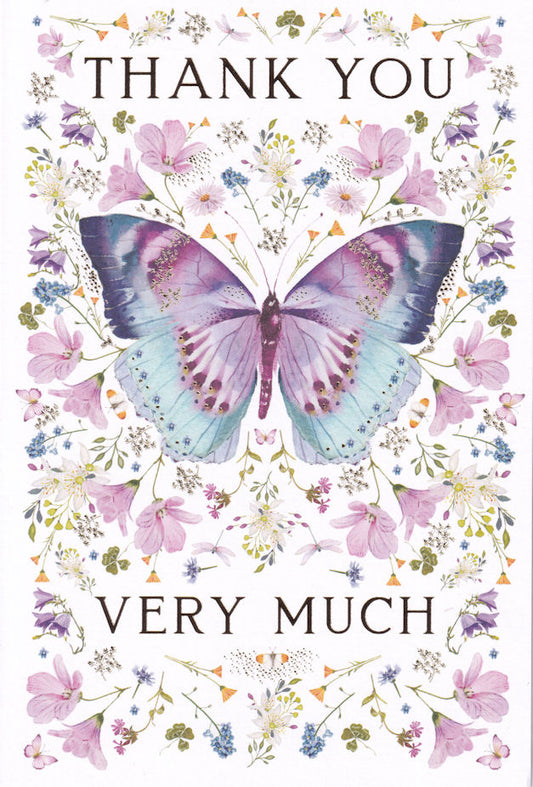 Blue Butterfly Thank You Very Much Card - Nigel Quiney