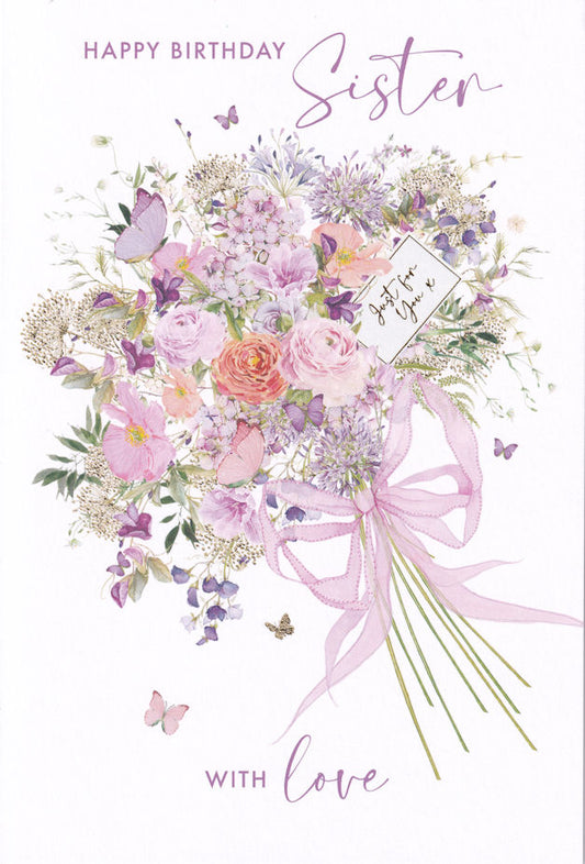 Floral Bouquet Sister Happy Birthday Card - Nigel Quiney