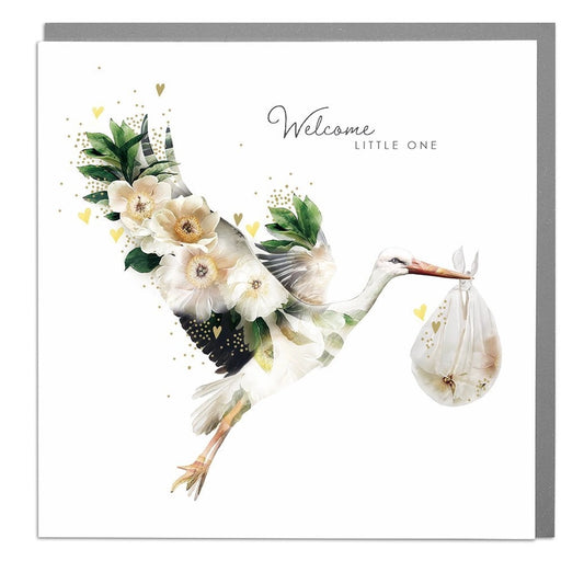 Stork Welcome Little One New Baby Card - Lola Design