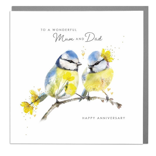 Blue Tit Birds Wonderful Mum And Dad Anniversary Card - Lola Design
