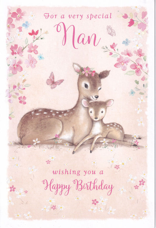 Nan Glitter Happy Birthday Card - Nigel Quiney