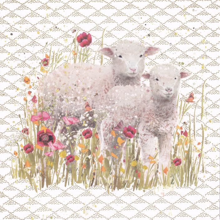 Lambs In Flowers Happy Birthday Card - Nigel Quiney
