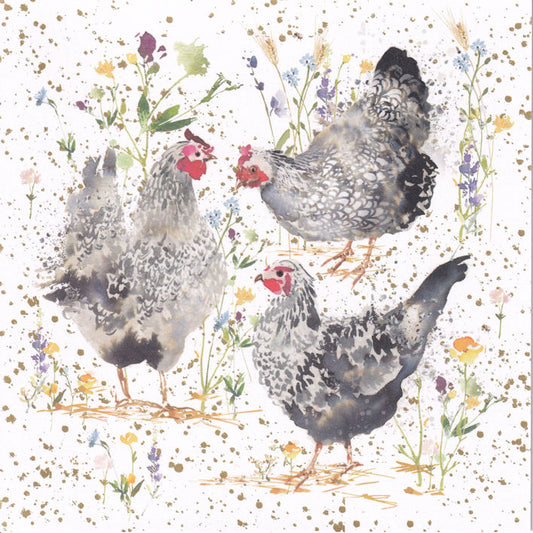 Chickens And Flowers Greeting Card - Nigel Quiney