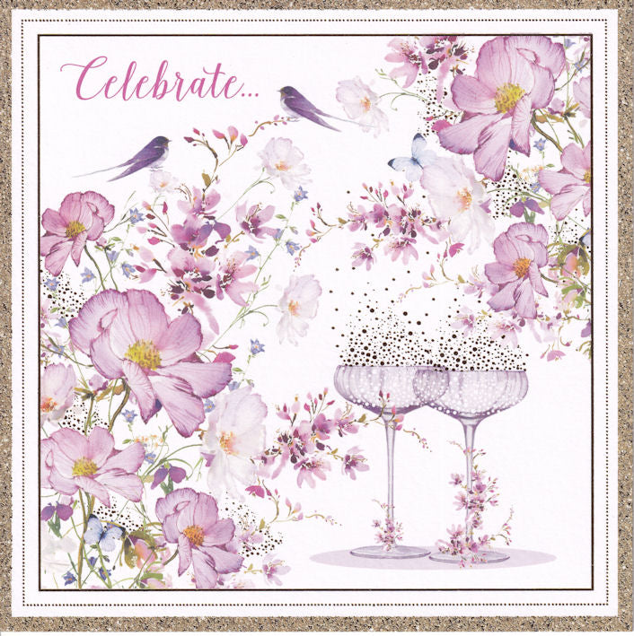 Flowers Birds Champagne Celebrate Greeting Card - Nigel Quiney