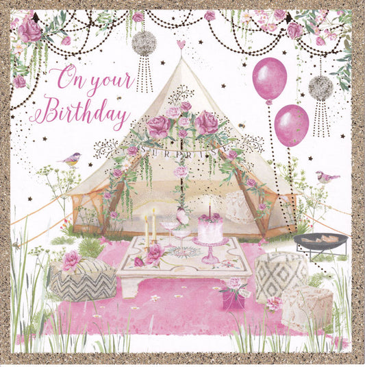 Bell Tent And Balloons Birthday Card - Nigel Quiney