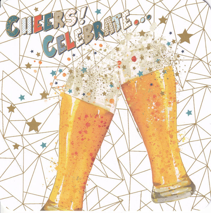 Clinking Beer Glasses Cheers! Celebrate Birthday Card - Nigel Quiney