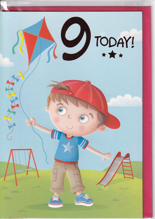 9 Today! Birthday Card for boy nine 9th ninth flying a kite