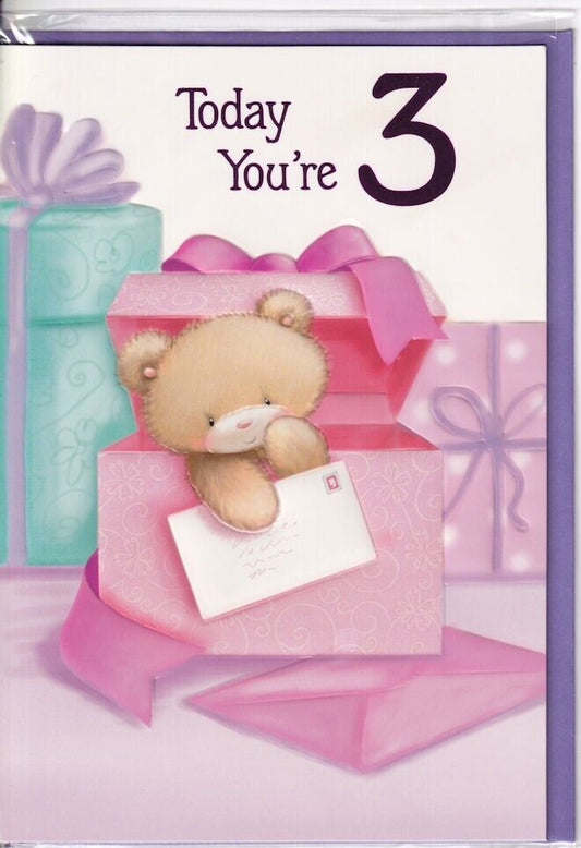 Today You're 3 Birthday Card three 3rd for girl