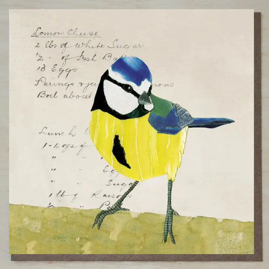 Blue Tit Bird On Lemon Cheese Recipe Greeting Card - Windsock Press