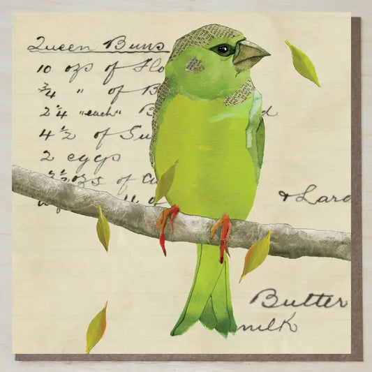 Greenfinch Bird On Queen Buns Recipe Greeting Card - Windsock Press