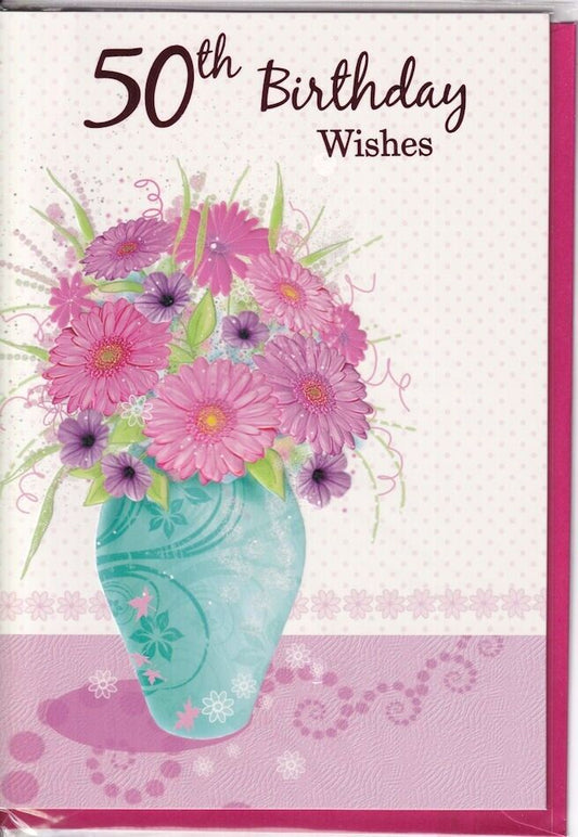 50th Birthday Wishes Birthday Card 50 flowers for her female lady woman