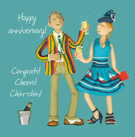 Congrats! Cheers! Chin-chin! Happy Anniversary Card - Holy Mackerel
