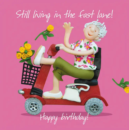 Fast Lane Mobility Scooter Happy Birthday Card - Holy Mackerel