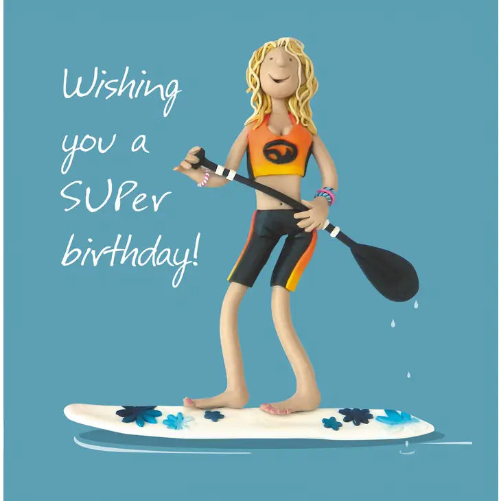 Female Paddleboarding Wishing You A Super Birthday! Card - Holy Mackerel