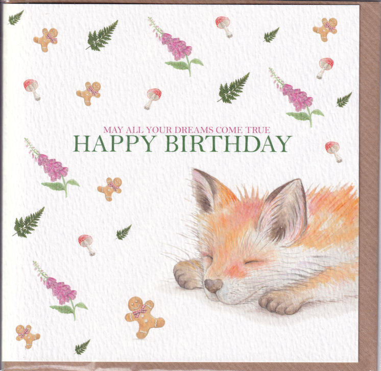 Fox And Foxgloves May All Your Dreams Come True Happy Birthday Card - West Country Designs