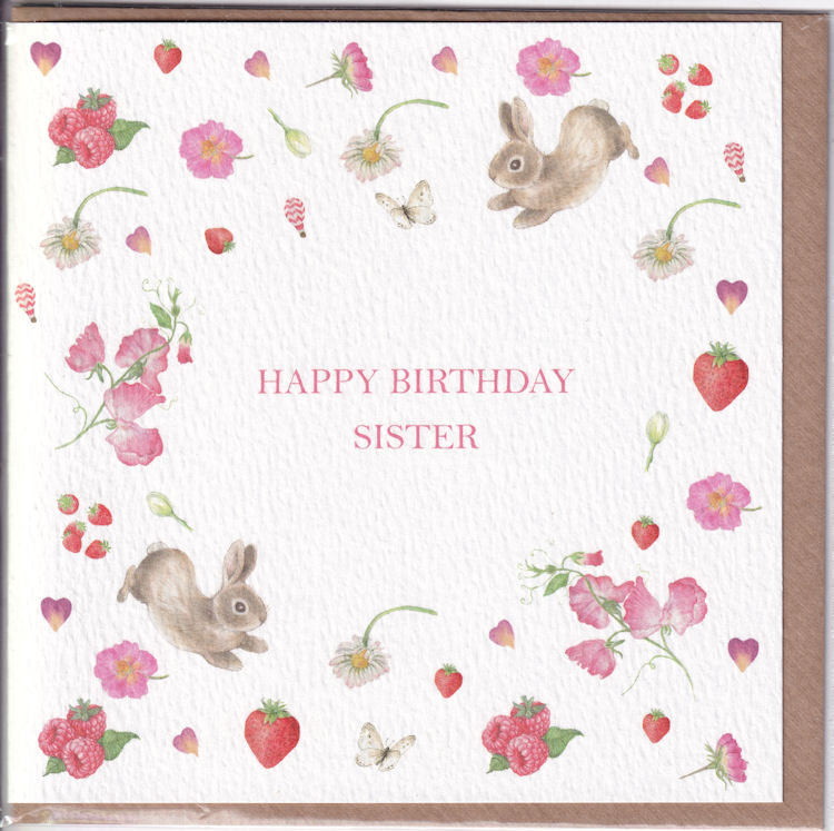 Bunny Rabbits Happy Birthday Sister Birthday Card - West Country Designs