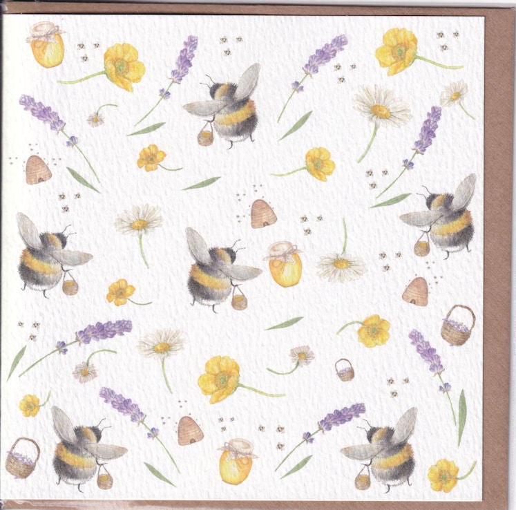Lavender Bees Greeting Card - West Country Designs