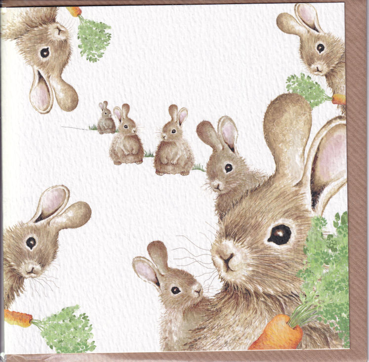 Queuing For Carrots Rabbits Greeting Card - West Country Designs