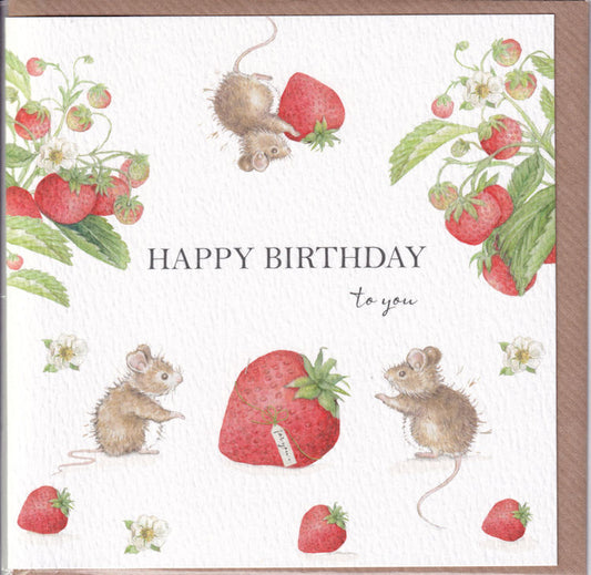Strawberry Mice Happy Birthday To You Card - West Country Designs