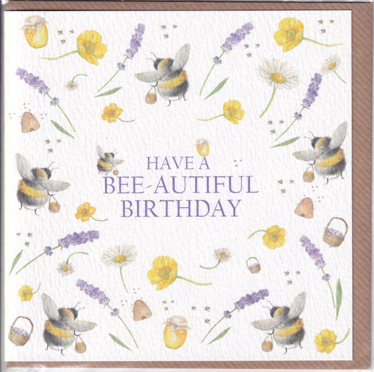 Lavender Bees Have A Bee-autiful Birthday Card - West Country Designs